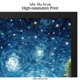 Starry Night Sky Wall Art, Cannabis Field Landscape Art, Impressionist Painting Style Wall Decor, Modern Home Art, Nature Inspired Art - Tawshia