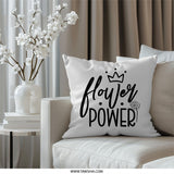 Flower Power Pillow, Floral Throw Pillow, Crown Design Pillow, Motivational Quote Decor, Decorative Cushion, Home Decor Accent, Unique Gift - Tawshia