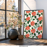 Red Rose Floral Wall Art, Botanical Print, Flower Artwork, Modern Home Decor, Trendy Poster, Wall Decor, Aesthetic Room Decor - Tawshia