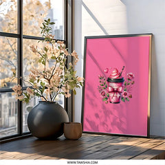 Pink Coffee Wall Art, Coffee Cup Decor, Floral Coffee Print, Coffee Lover Gift, Feminine Wall Decor, Modern Wall Art, Home Decor - Tawshia