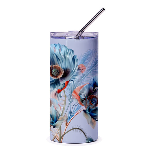 Floral Tumbler, Blue Poppy Tumbler, Flower Tumbler, Botanical Tumbler, Gift for Her, Tumbler with Straw, Floral Design - Tawshia
