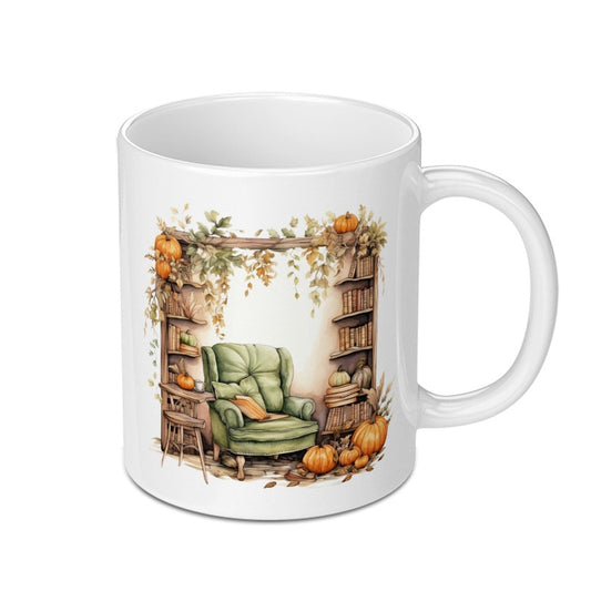 Cozy Fall Mug, Autumn Reading Nook, Pumpkin Season Decor, Book Lover Gift, Warm Drink Mug (115 characters) - Tawshia