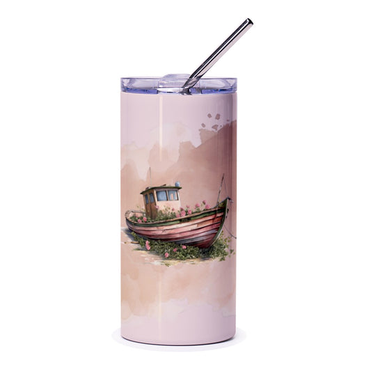 Floral Boat Tumbler, Beachy Aesthetic, Watercolor Tumbler, Cute Tumbler, Boat Lover Gift, Coastal Tumbler, Travel Mug, Drinkware Tumblers - Tawshia