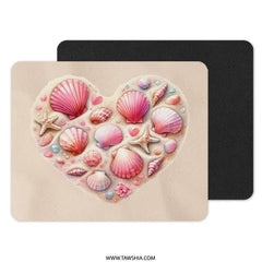 Seashell Heart Mouse Pad, Beach Lover Gift, Coastal Home Decor, Ocean Shells Art, Pink Sea Shells, Heart Shaped, Starfish Mousepad - Tawshia