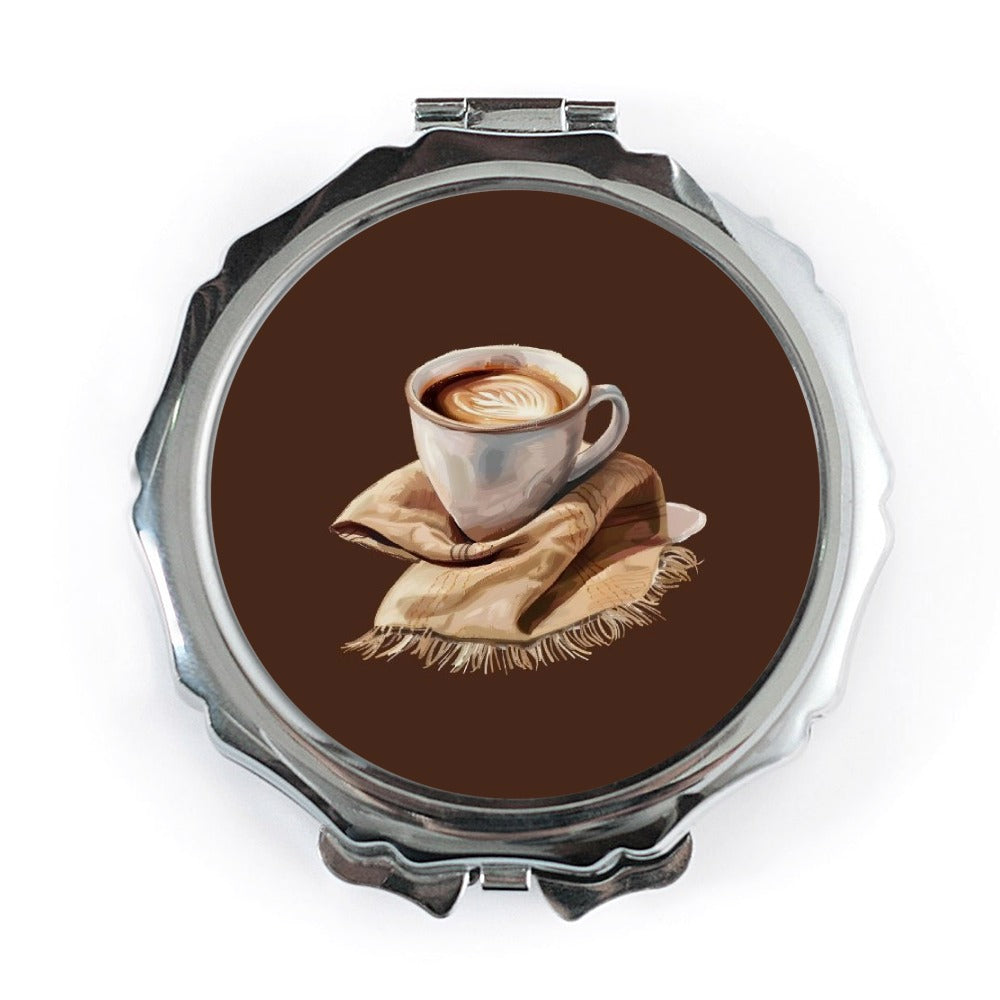 Coffee Cup Pocket Mirror, Latte Art Mirror, Drink Lover Gift, Pocket Mirror for Purse, Coffee Theme Compact Mirror, Travel Makeup Mirror - Tawshia