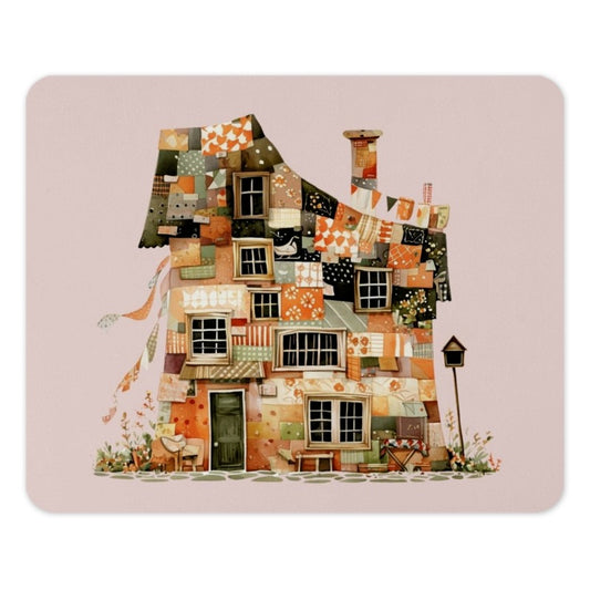 Quilted House Mouse Pad, Cozy Home Office Decor, Whimsical Patchwork Cottage Art, Unique Computer Accessory, Gift Idea - Tawshia