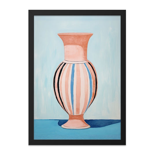 Striped Vase Wall Art, Modern Floral Wall Decor, Pink and Blue Pottery Print, Minimalist Wall Art, Home Decor Art, Trendy Wall Decor - Tawshia