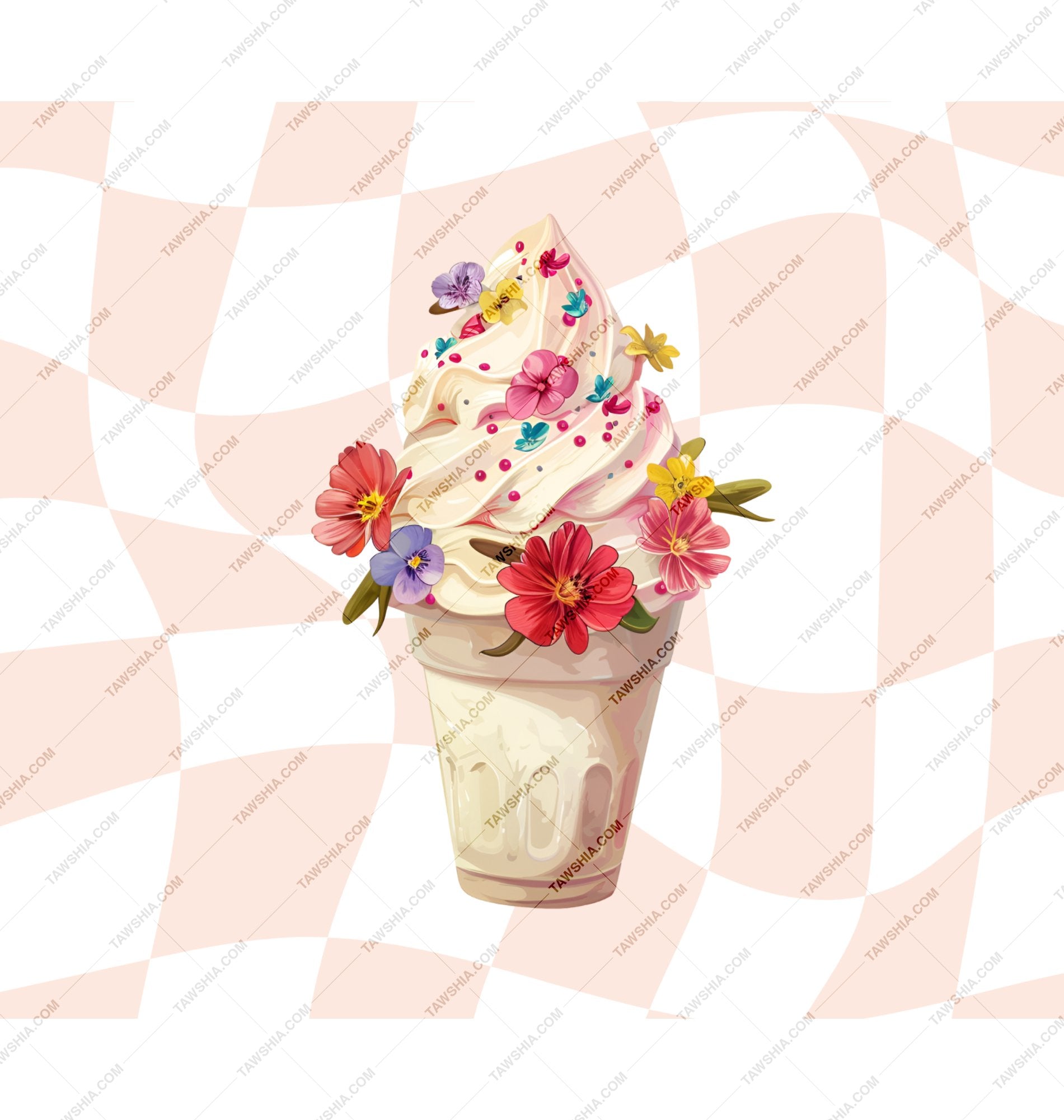 Beautiful Floral Decorated Ice Cream Dessert product