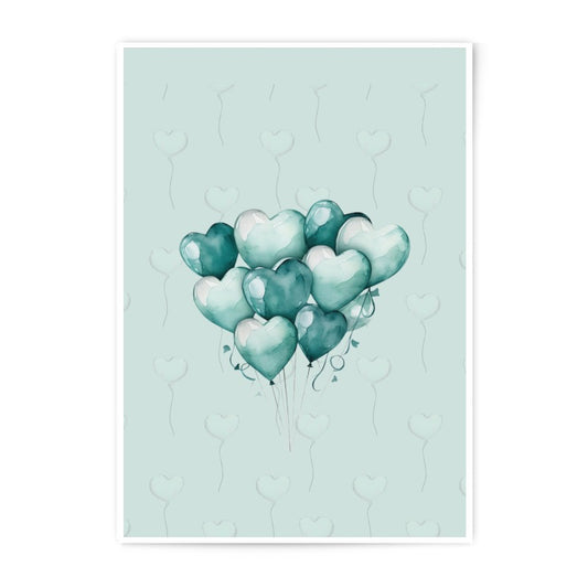 Teal Heart Balloons Photographic Print, Love Balloons Art Print, Cute Nursery Decor, Teal Home Decor, Heart Balloons Wall Art - Tawshia