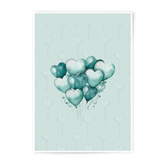 Teal Heart Balloons Photographic Print, Love Balloons Art Print, Cute Nursery Decor, Teal Home Decor, Heart Balloons Wall Art - Tawshia