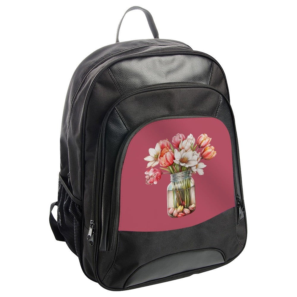 Floral Backpack, Tulip Flower Bouquet in Mason Jar, Cute School Bag, Stylish Bookbag, Flower Lover Gift, Floral Print Backpack - Tawshia
