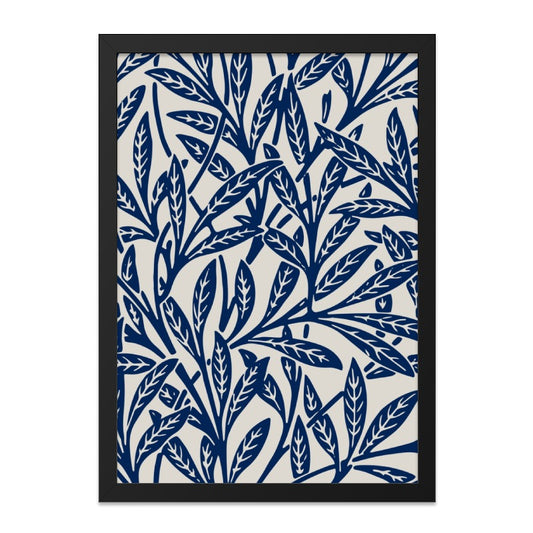 Indigo Leaves Wall Art, Botanical Print, Abstract Leaf Pattern, Modern Home Decor, Elegant Framed Art, Nature Inspired, Wall Decor - Tawshia