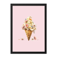 Floral Ice Cream Wall Art, Dessert Flower Art Print, Cute Foodie Decor, Sweet Treat Illustration, Trendy Wall Decor, Modern Home Art - Tawshia