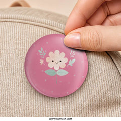 Cute Flower Pinback, Pink Floral Badge, Smiling Blossom Pin, Botanical Button, Floral Accessories, Kawaii Pin, Gift for Her, Unique Pinback - Tawshia