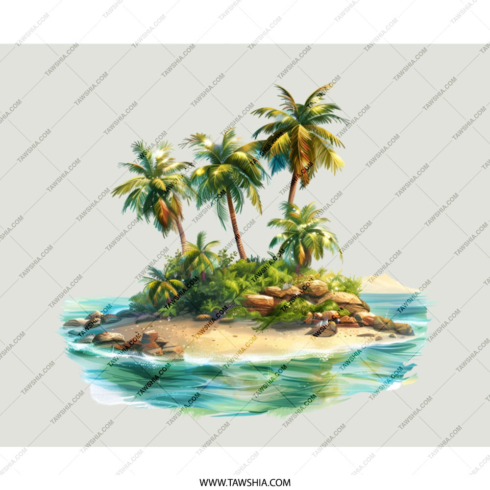 Tropical Island Mouse Pad, Beach Paradise Desk Decor, Palm Tree Island Office Gift, Ocean View Computer Accessory, Summer Vibes Mousepad - Tawshia
