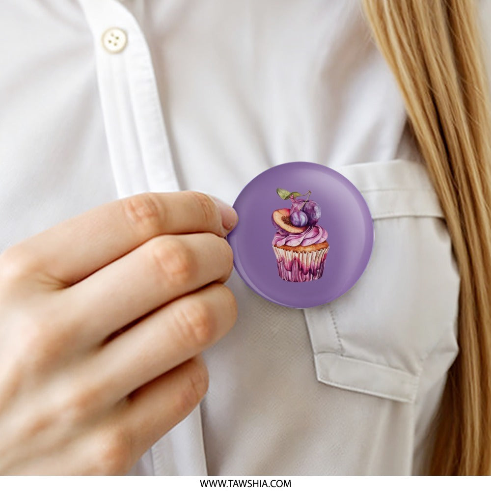 Plum Cupcake Pinback Button, Dessert Badge, Food Button, Cute Button, Unique Gift, Party Favors, Backpack Pin, Jacket Pin, Fun Accessory - Tawshia