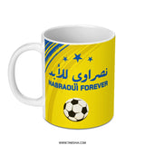 Football Fan Mug, Nasraoui Forever, Arabic Script, Soccer Ball Graphic, Sports Lover Gift, Unique Mug Design, Fan Gear - Tawshia