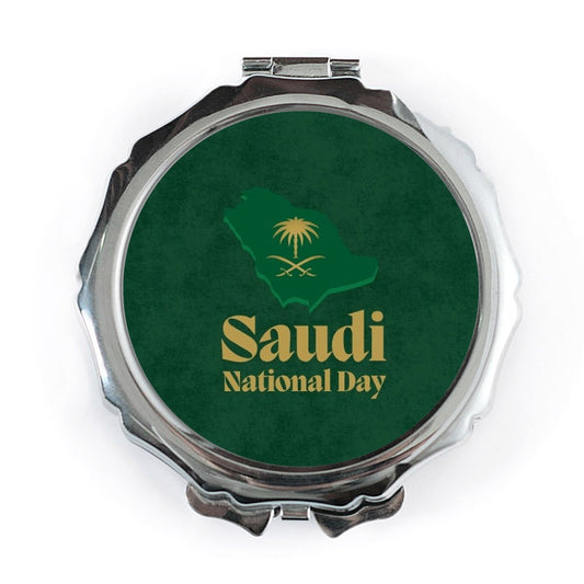 Saudi National Day Pocket Mirror, Saudi Arabia Map, Green and Gold Design, Compact Mirror, Travel Mirror, Gift for Her, Pocket Mirror - Tawshia
