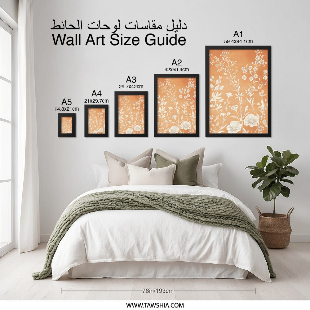 Floral Wall Art, Botanical Print, Orange and White Flowers, Modern Home Decor, Framed Wall Art - Tawshia