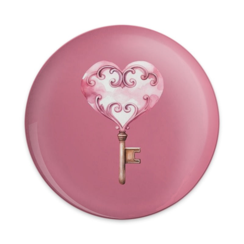 Heart Key Pinback Button, Pink Button, Love Button, Gift for Her, Valentine's Gift, Cute Button, Unique Button, Trendy Pin, Art Button - Tawshia