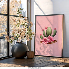 Cactus Wall Art, Pink Flower Print, Southwestern Decor, Botanical Art Print, Desert Wall Art, Home Decor, Floral Cactus Art - Tawshia