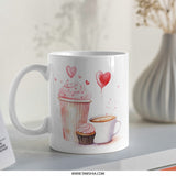 Cupcake Heart Mug, Coffee Cup Mug, Watercolor Mug, Valentine Mug, Pink Mug, Gift Mug, Cute Mug, Foodie Mug (130 characters) - Tawshia