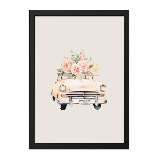 Floral Car Wall Art, Vintage Car Print, Flower Power, Watercolor Art, Classic Car Decor, Botanical Art, Girl Room Decor - Tawshia