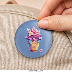 Ice Cream Pinback, Dessert Badge, Floral Flair, Summer Accessory, Cute Food Button, Yummy Treat, Colorful Pin, Collectible Pinback, Unique - Tawshia