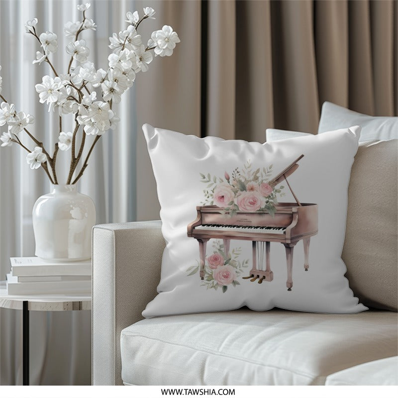 Piano Pillow, Floral Pillow, Music Room Decor, Instrument Art Pillow, Home Decor Pillow, Decorative Cushion, Elegant Pillow Design - Tawshia
