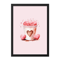 Cute Valentine Wall Art, Coffee Cup Print, Heart Decor, Sweet Love Gift, Romantic Pink Artwork, Home Decor Wall Art - Tawshia