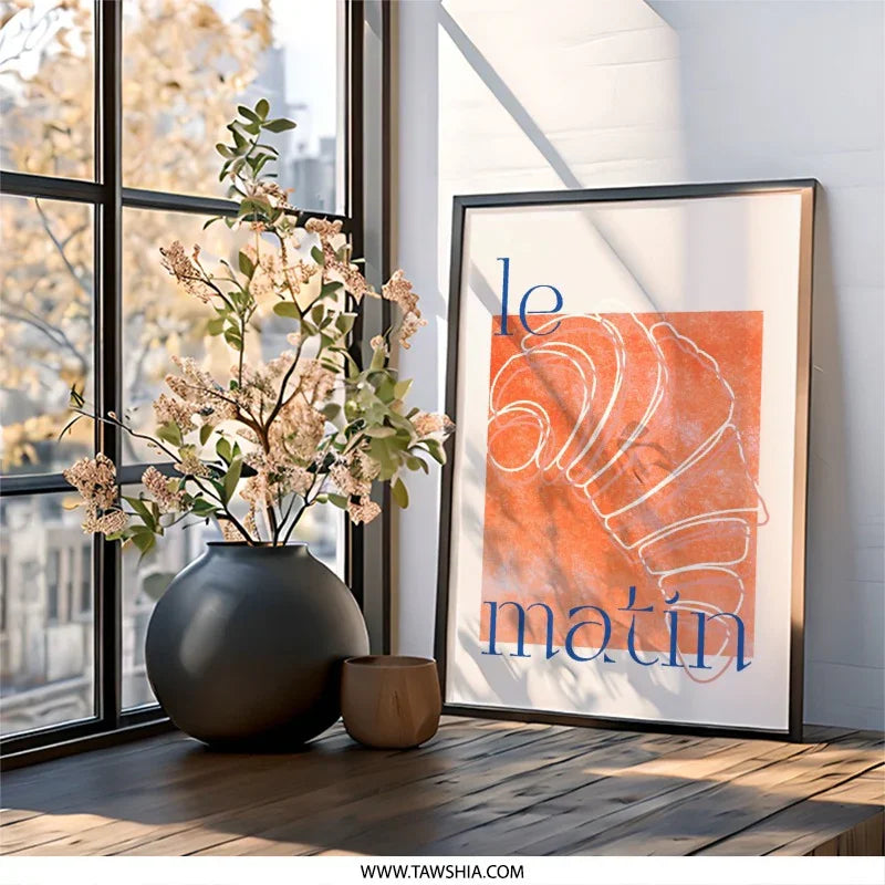 Croissant Wall Art, French Le Matin Print, Breakfast Wall Decor, Food Poster, Kitchen Wall Art, Modern Art Print, Minimalist Art, Home Decor - Tawshia