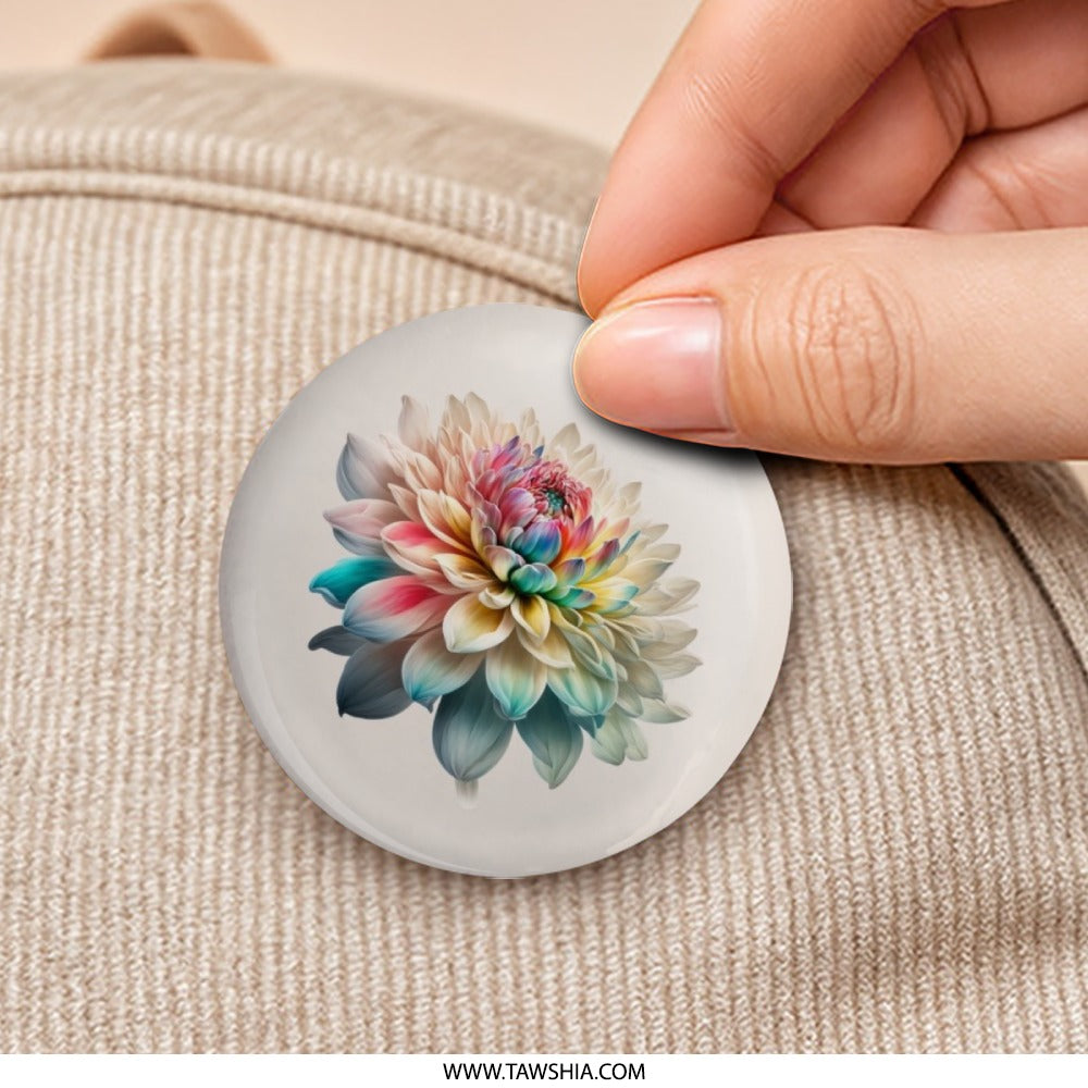 Dahlia Flower Pinback Button, Floral Badge, Colorful Flower Art, Flower Lover Gift, Botanical Button, Unique Design Pin, Aesthetic Button - Tawshia