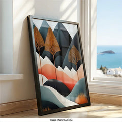 Abstract Mountain Wall Art, Modern Landscape Print, Geometric Trees Poster, Minimalist Home Decor, Nature Inspired Artwork - Tawshia