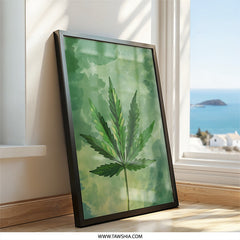 Watercolor Cannabis Leaf Wall Art, Green Plant Print, Botanical Home Decor, Modern Weed Art, Marijuana Poster, Legalization Art - Tawshia