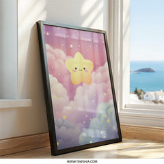 Cute Star Wall Art, Nursery Decor, Kids Room Art, Baby Shower Gift, Dreamy Clouds, Celestial Art, Kawaii Decor - Tawshia