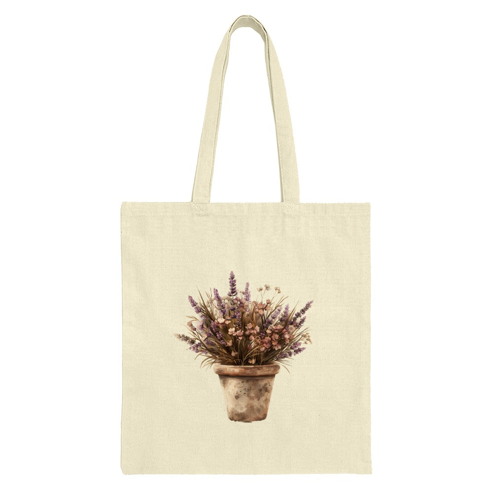 Lavender Tote Bag, Floral Tote, Potted Plant Bag, Watercolor Flowers Tote, Botanical Design Bag, Aesthetic Lavender Gift Tote - Tawshia