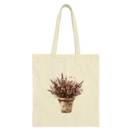 Lavender Tote Bag, Floral Tote, Potted Plant Bag, Watercolor Flowers Tote, Botanical Design Bag, Aesthetic Lavender Gift Tote - Tawshia
