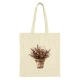 Lavender Tote Bag, Floral Tote, Potted Plant Bag, Watercolor Flowers Tote, Botanical Design Bag, Aesthetic Lavender Gift Tote - Tawshia