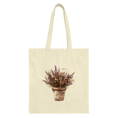 Lavender Tote Bag, Floral Tote, Potted Plant Bag, Watercolor Flowers Tote, Botanical Design Bag, Aesthetic Lavender Gift Tote - Tawshia