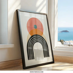 Mid Century Modern Wall Art, Abstract Geometric Print, Boho Home Decor, Minimalist Art Print, Circle Rainbow Poster - Tawshia