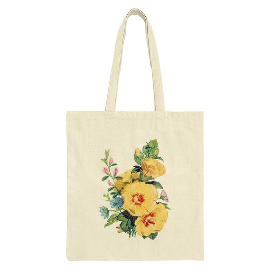 Floral Tote Bag, Yellow Flower Design, Botanical Art Bag, Vintage Flower Print, Everyday Carry Bag, Stylish Tote Bag - Tawshia