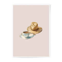 Coffee and Straw Hat Photographic Prints, Still Life Art Print, Minimalist Home Decor, Cup of Coffee Art, Summer Hat Photo Print - Tawshia