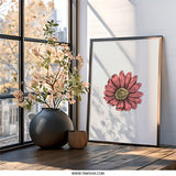 Pink Daisy Wall Art, Floral Illustration Print, Botanical Home Decor, Flower Drawing, Nature Artwork, Spring Gift Idea, Botanical Print - Tawshia