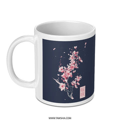 Pink Sakura Blossoms on Black Background Mug product