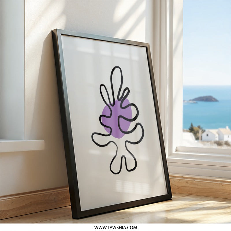 Abstract Wall Art, Purple Blob Print, Minimalist Line Art, Modern Home Decor, Unique Wall Hanging, Trendy Art Print, Home Interior Art - Tawshia