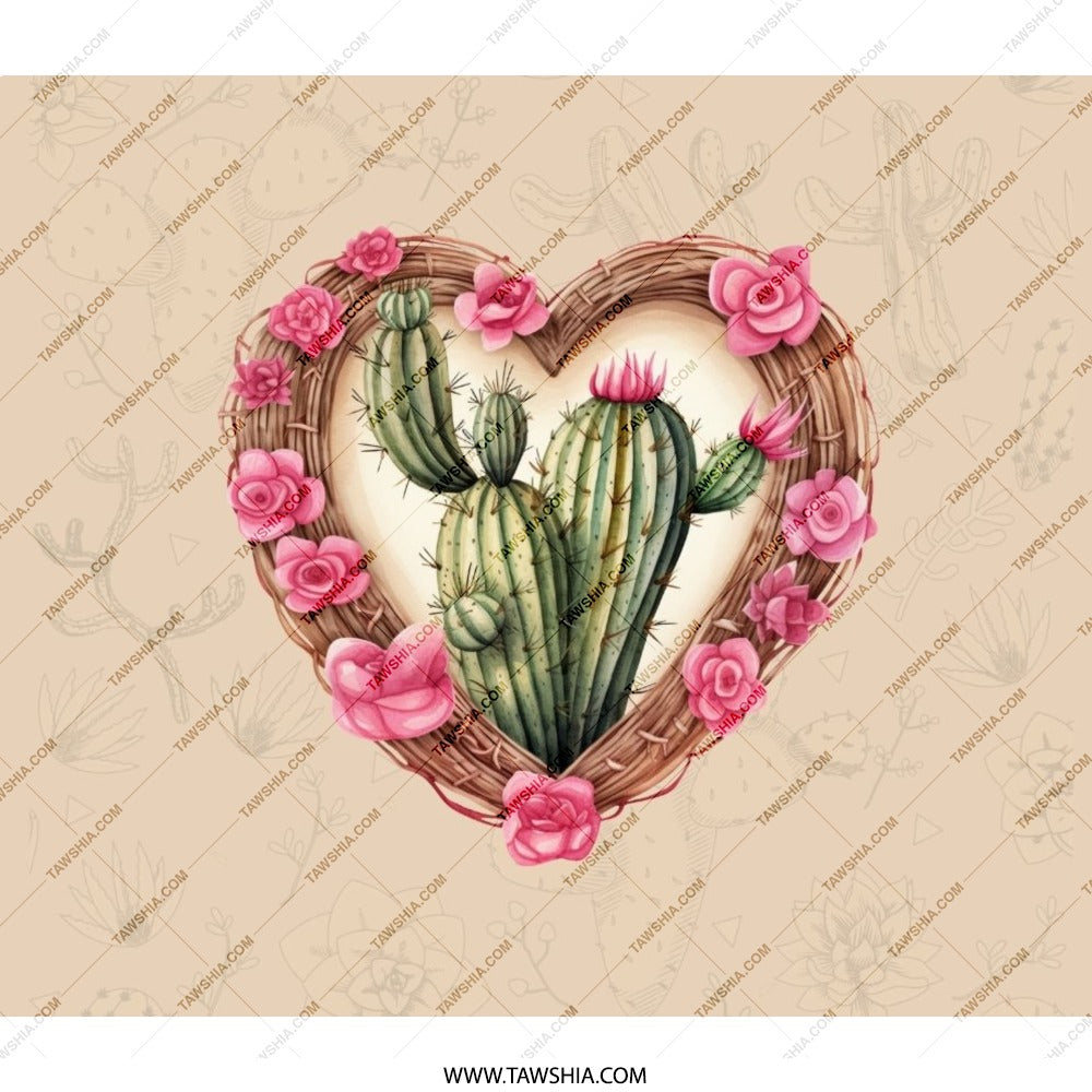 Cactus in Heart Wreath BackPack, Botanical Art Pack, Succulent Floral BackPack, Nature Inspired Pack, Trendy BackPack for Women, Cute Pack - Tawshia