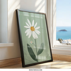 Daisy Wall Art, Floral Print, Botanical Decor, Minimalist Art, Flower Wall Decor, Simple Art Print, Spring Decor, Green Wall Art (138) - Tawshia