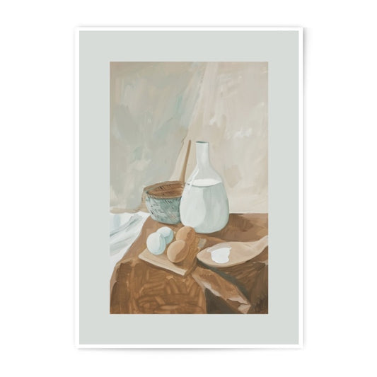 Farmhouse Kitchen Photographic Print, Still Life Photo, Rustic Home Decor, Milk Eggs Art, Neutral Tones, Country Style Print - Tawshia