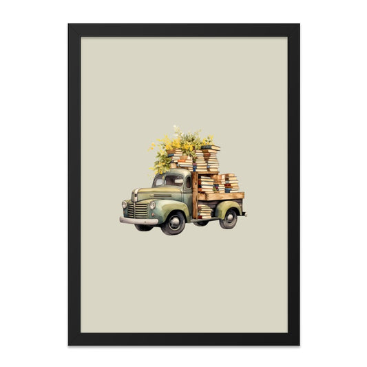 Vintage Truck Wall Art, Books and Flowers Decor, Farmhouse Style Print, Watercolor Painting, Antique Vehicle Art, Automotive Illustration - Tawshia