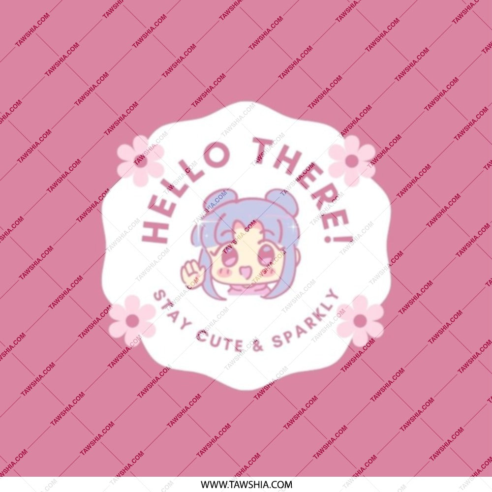 Hello There Pocket Mirror, Cute Anime Girl Mirror, Sparkly Kawaii Pocket Mirror, Pink Floral Portable Mirror, Fun Gift for Her - Tawshia